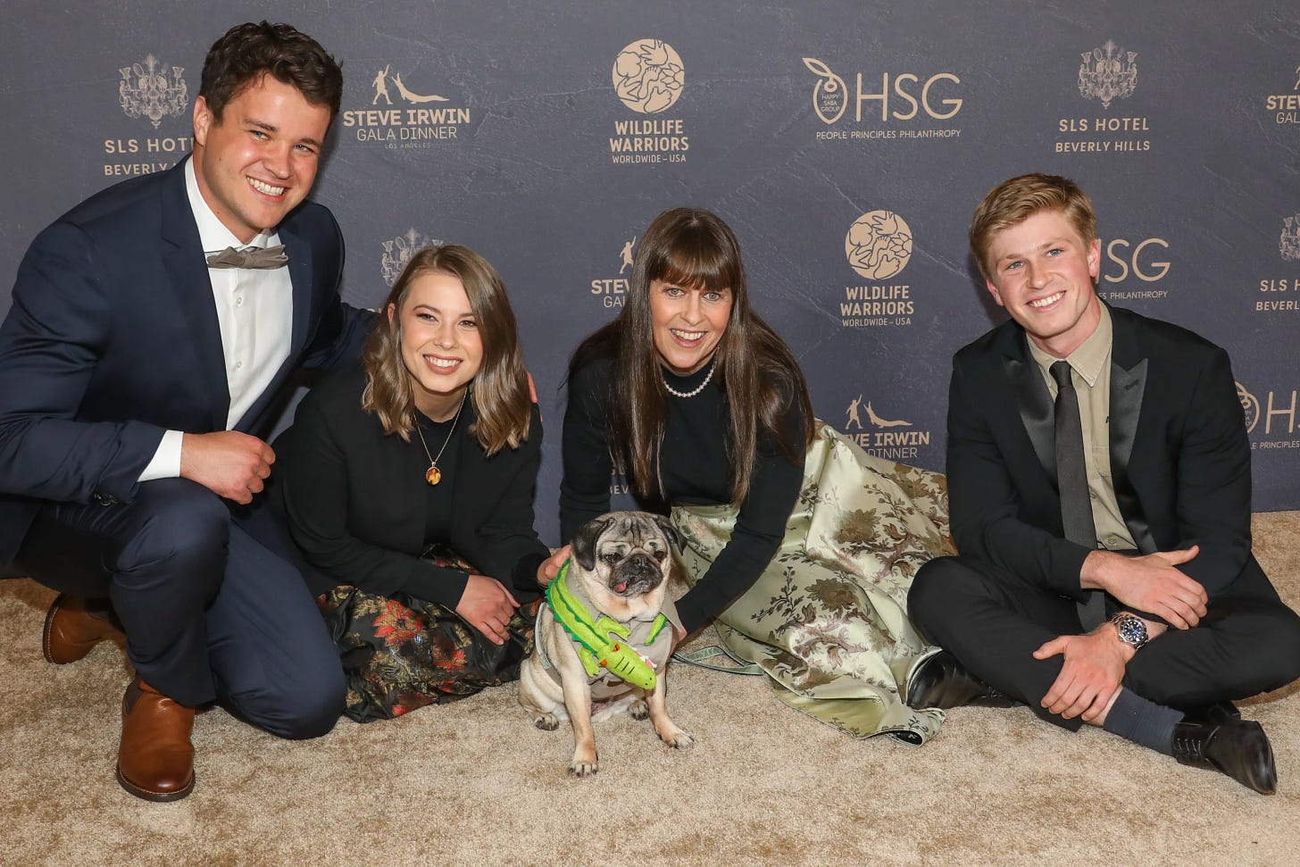 The Irwin family and their dog on the red carpet at the Steve Irwin Gala Dinner.