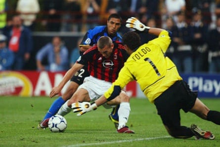 Andriy Shevchenko scoring for Milan against Internazionale in the 2003 Champions League semi-final