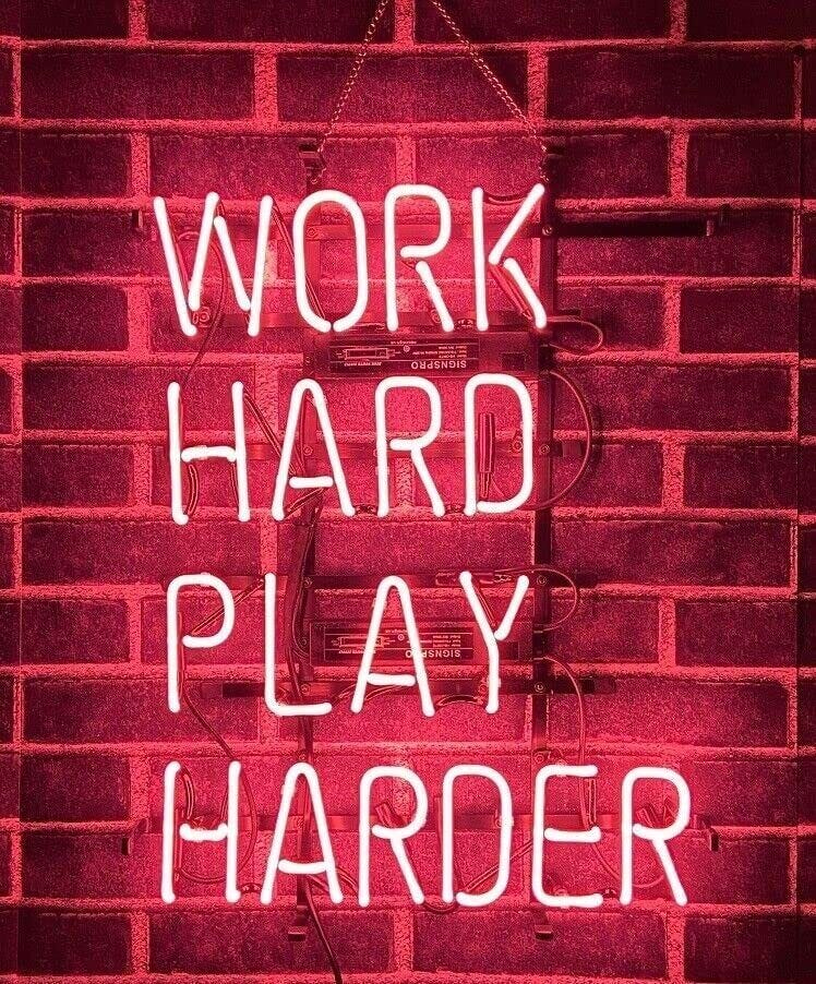 20"x16" Work Hard Play Harder Neon Sign Light Lamp Visual Collection Beer L2606 - Picture 1 of 1