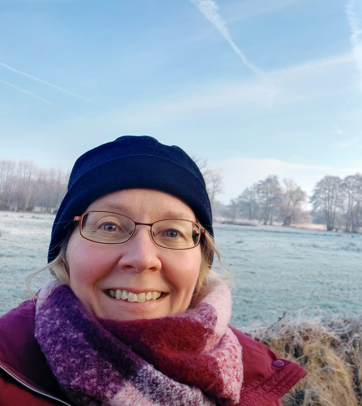 Claudia Kollschen on a cold morning in the countryside