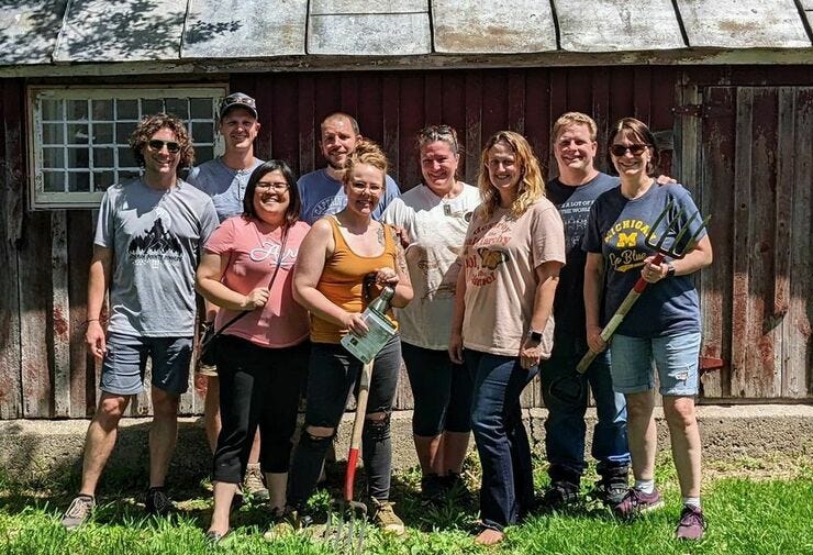 Our cohort at Plainsong Farm. That's me on the right with a pitchfork