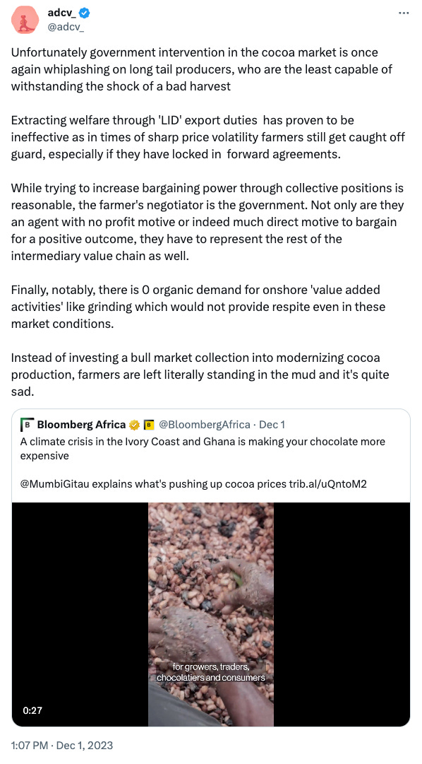 Link to tweet about Ghanaian Cocoa Farmers