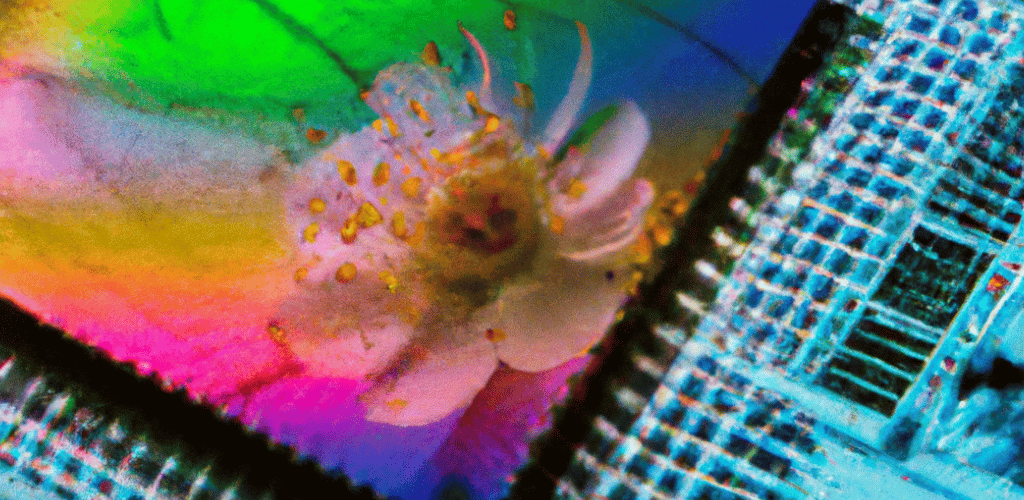 Image by AI, Text by our staff. Prompt: Budding Sakura on iridescent silicon wafer chip