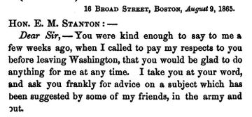 part of letter from Secretary of War Stanton