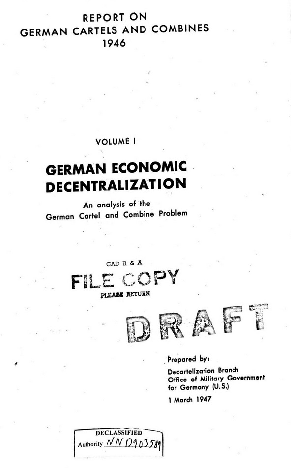 German Economic Decentralization report cover stamped DRAFT