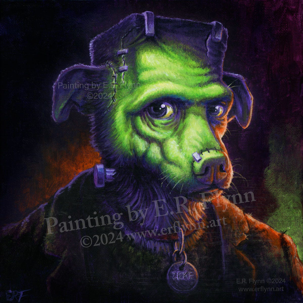 FrankenStein's Monsters dog painting by E.R. Flynn