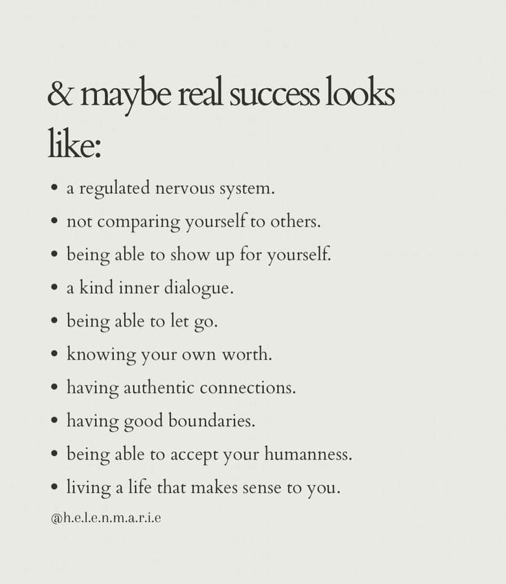 This may contain: an advertisement with the words & maybe real success looks like, not comparing yourself to others being able to show up for yourself