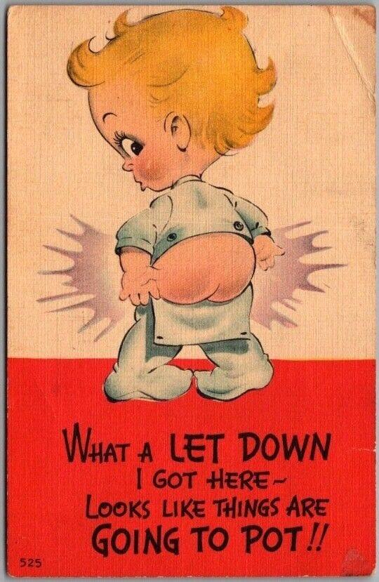 Vintage Comic Greetings Postcard "What a LET DOWN I Got Here" Butt Flap  Pajamas