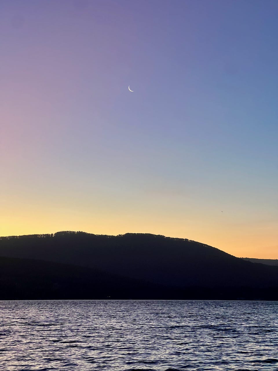 waxing crescent moon, huon river