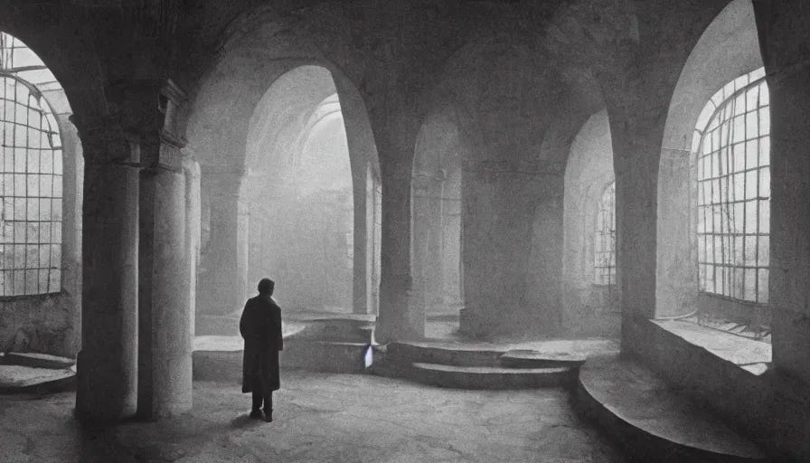 1 9 7 0 s andrei tarkovsky movie still of a man in red | Stable Diffusion