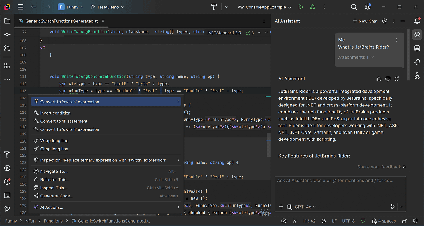 Rider text editor with code completion