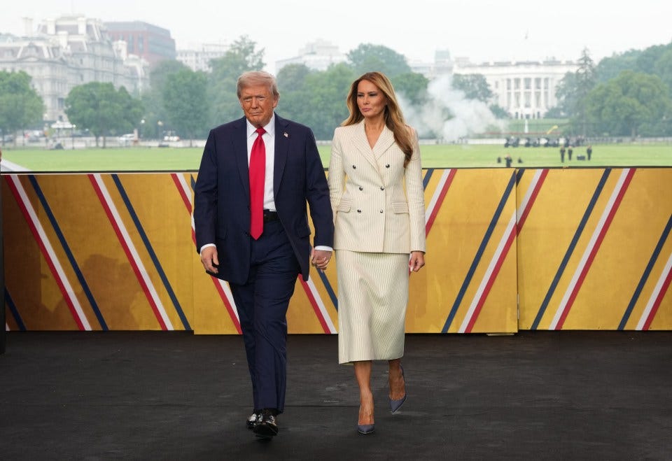 Donald and Melania Trump at the US Army 250th Anniversary Parade.