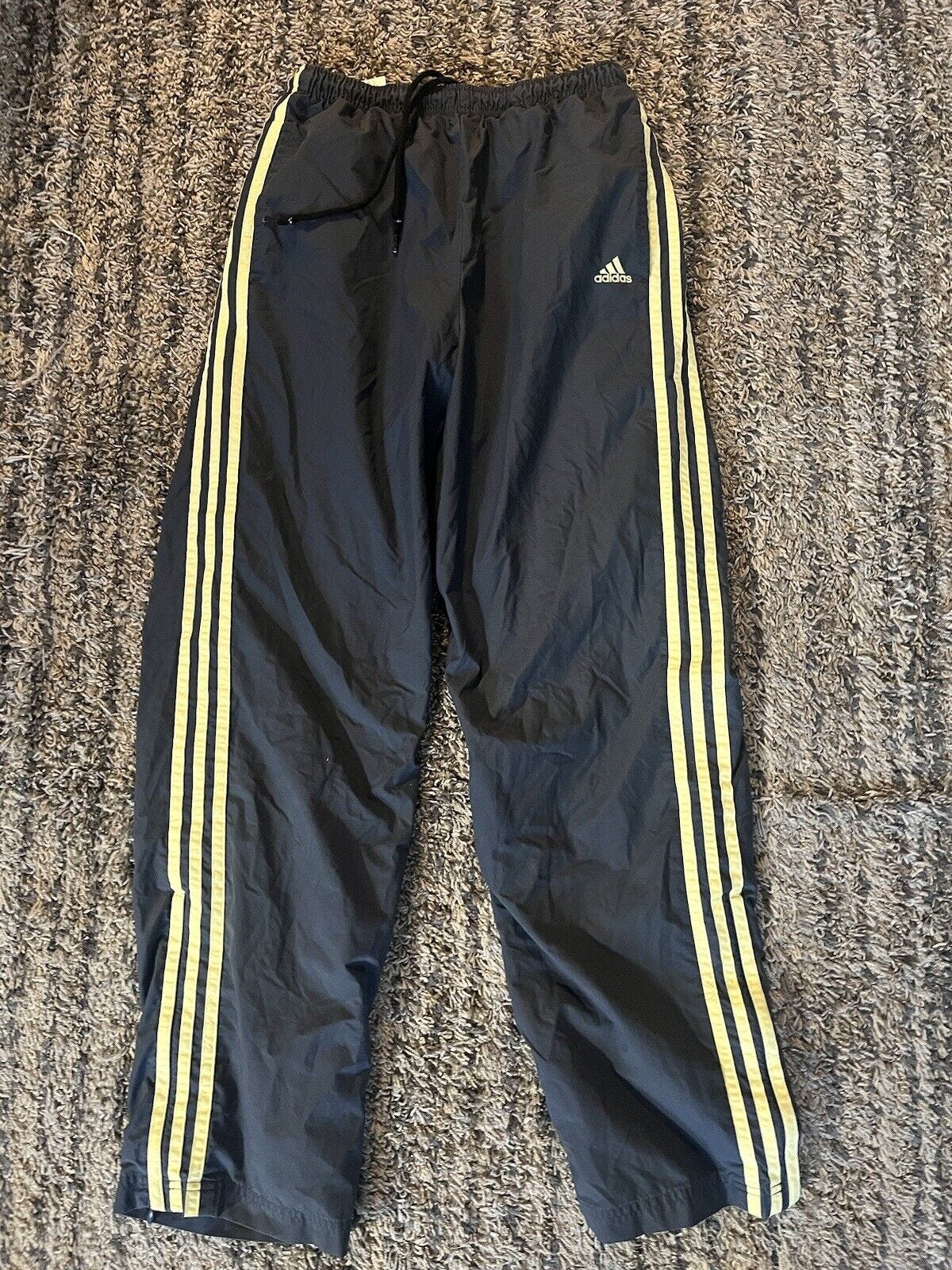 Adidas Men's Warm Up Poly Track  Pants Breathable Gray Yellow Stripe Small - Picture 1 of 6