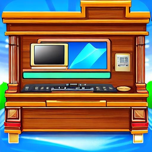 a cartoony image of something which might be a computer resting on something which might be a desk, or which might be a pipe organ