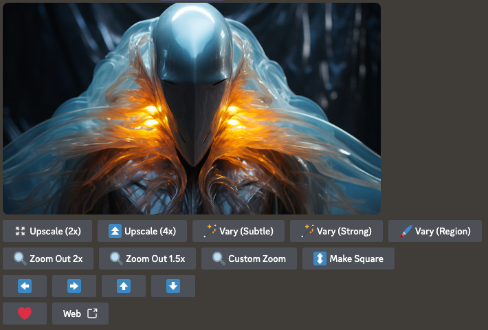 Screenshot of the options offered by Midjourney to edit images