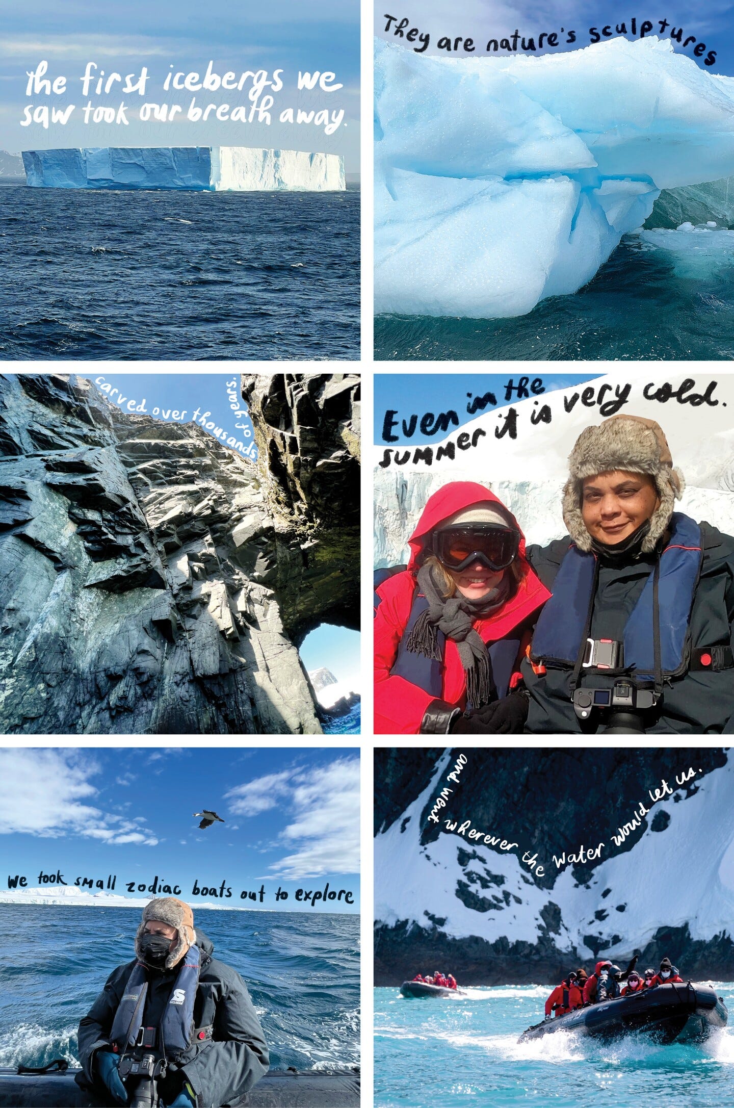 Debbie Millman's collage of her and Roxane Gay's trip to Antartica