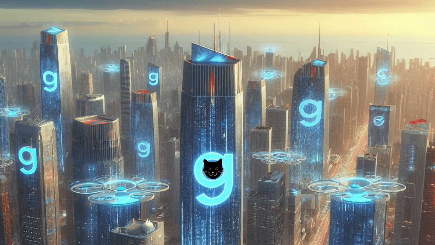 Image of downtown area and a cat face