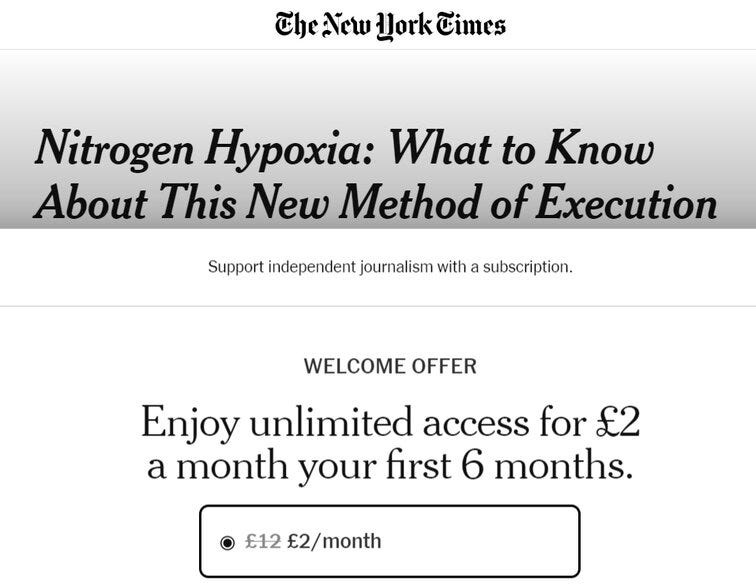 An example of the paywall on the NYT