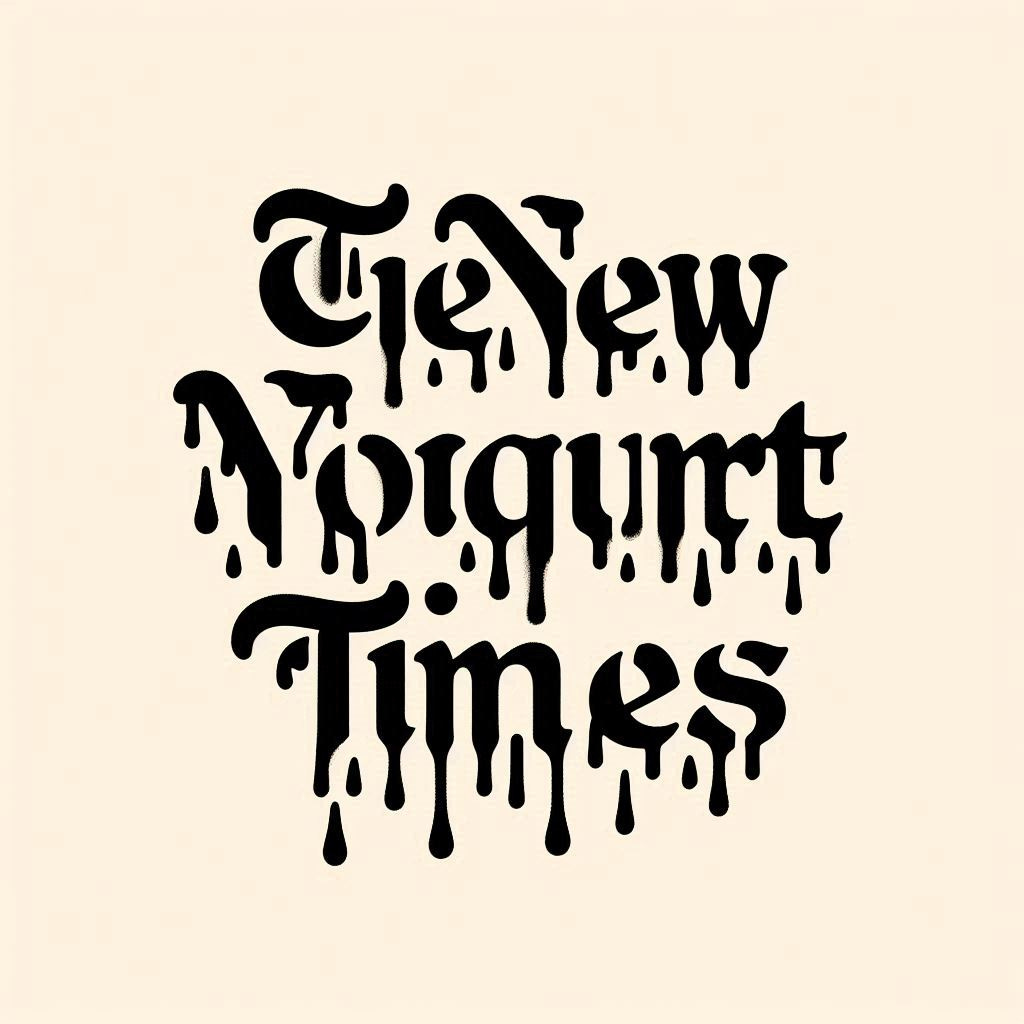 Create a logo for a media company called the New Yogurt Times. The logo should be similar to the New York Times logo, but with a yogurt theme. The letters should appear to be dripping with yogurt.