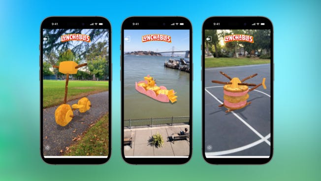 three screenshots of augmented reality lunchables items