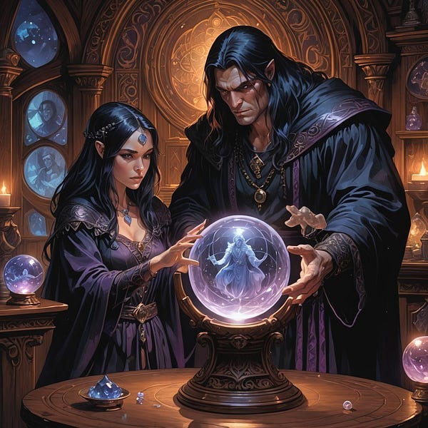 Couple looks at a crystal ball