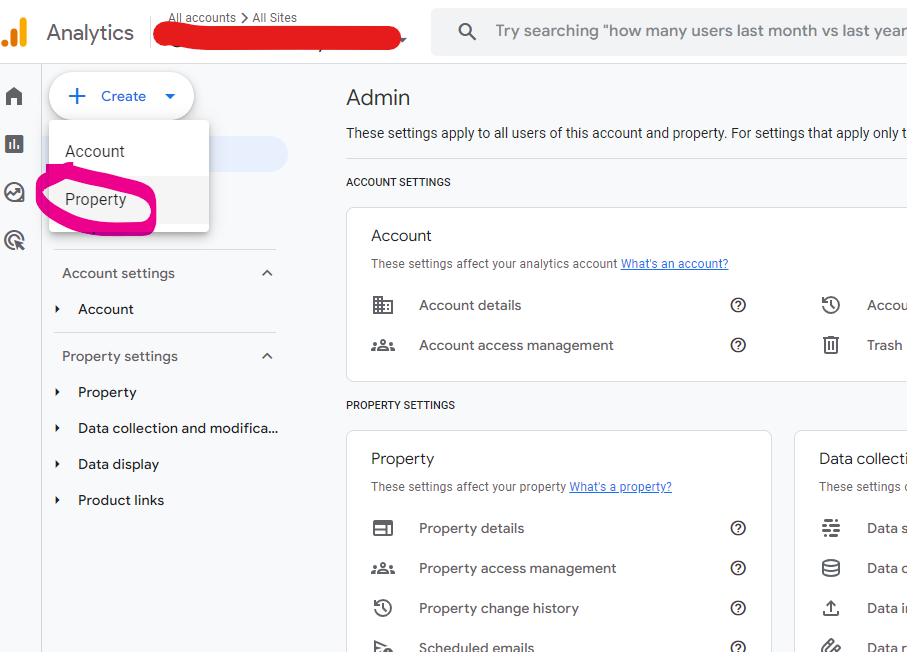 Google Analytics 4 screenshot create property