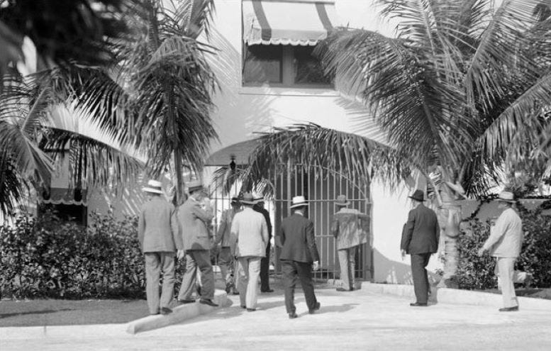 Officers approaching Capones Palm Island villa in March of 1930. 