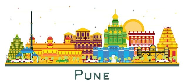 Pune India City Skyline with Color Buildings Isolated on White | Premium  Vector