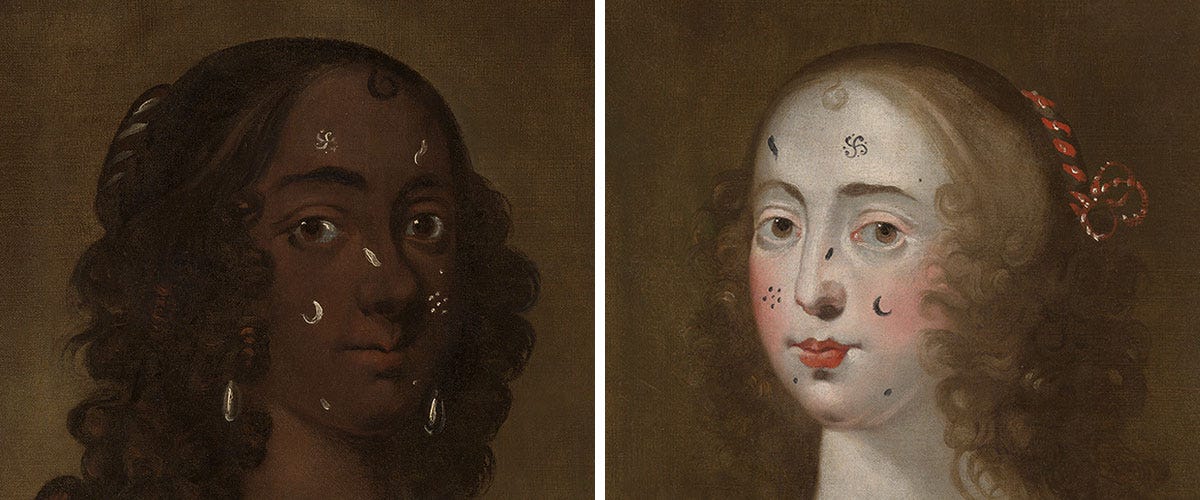 close-ups of two women's faces which feature beauty patches in different shapes