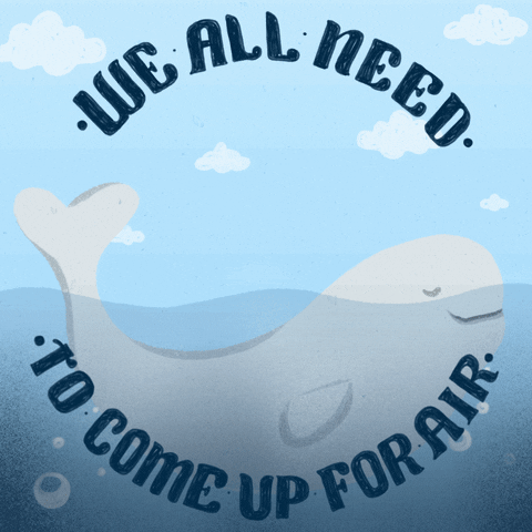A GIF of an animated whale going above water briefly to get some air.