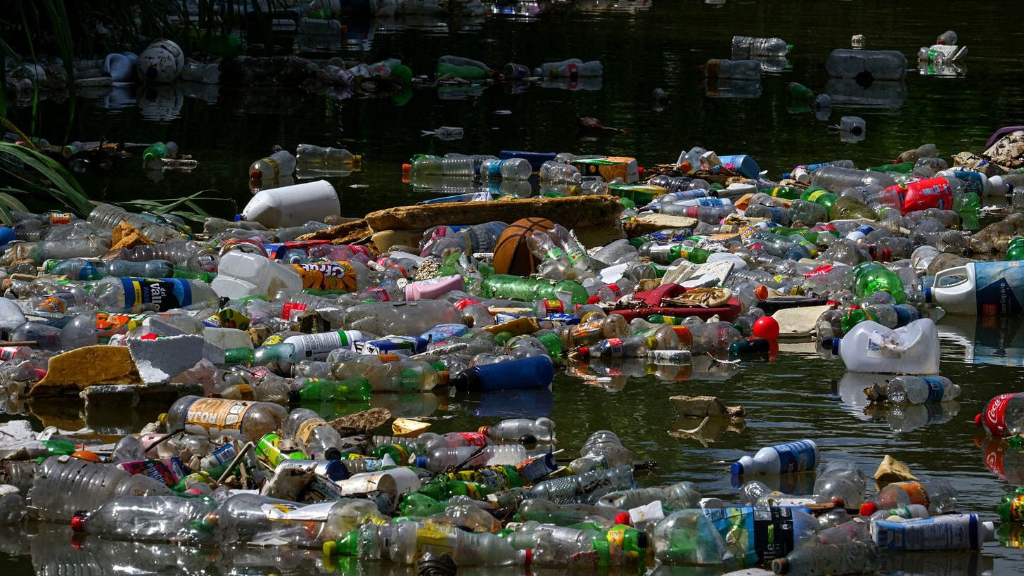 Plastic waste accumulates in the Juan Diaz River in Panama City on October 1.