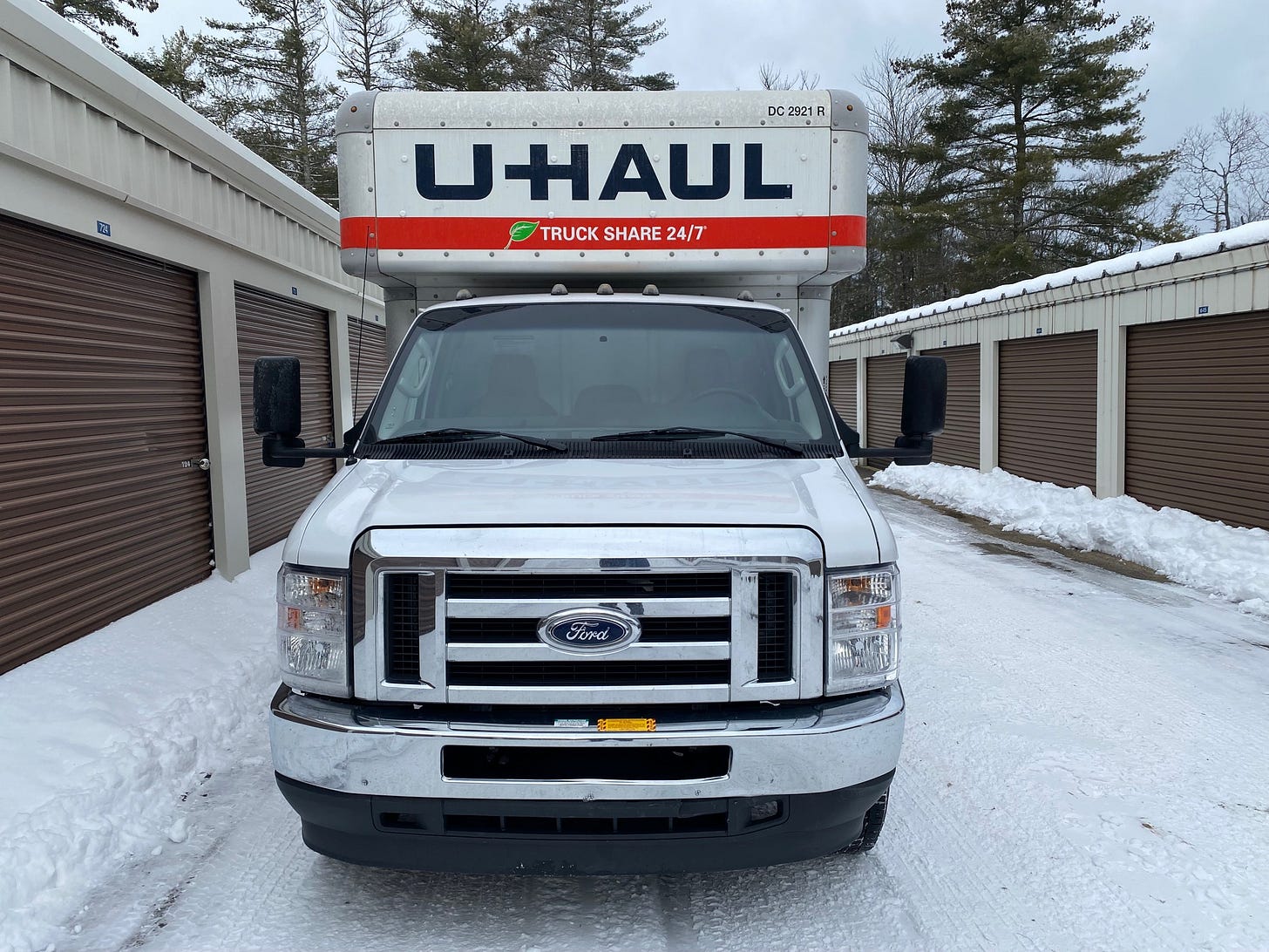 U-Haul outside storage unit in the snow.