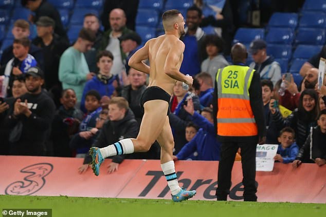 Mateo Kovacic was seen running off the pitch in just his pants following the full-time