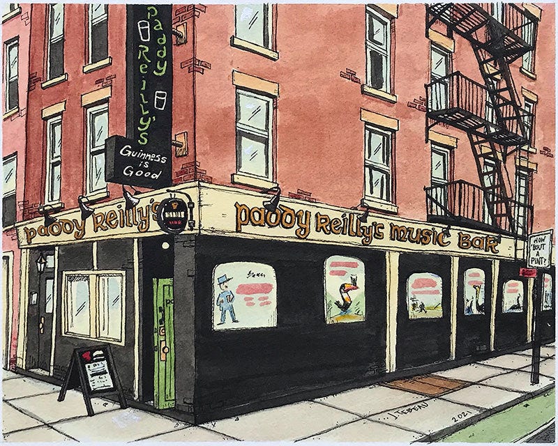 Paddy Reilly's Music Bar of Manhattan NYC, signed art prints by John Tebeau  | John Tebeau Art