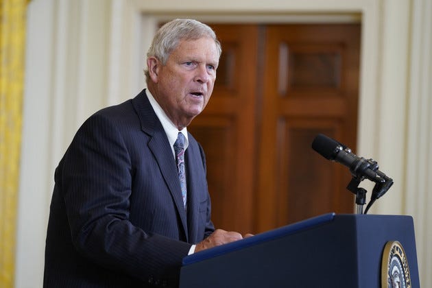 Agriculture Secretary Tom Vilsack speaks on the anniversary of the Inflation Reduction Act during an event in the East Room of the White House in Washington, D.C.