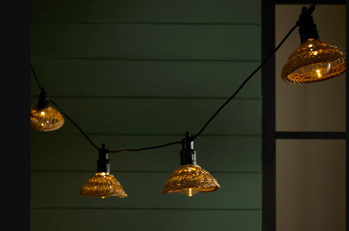 festoon lights with rattan lamp shades