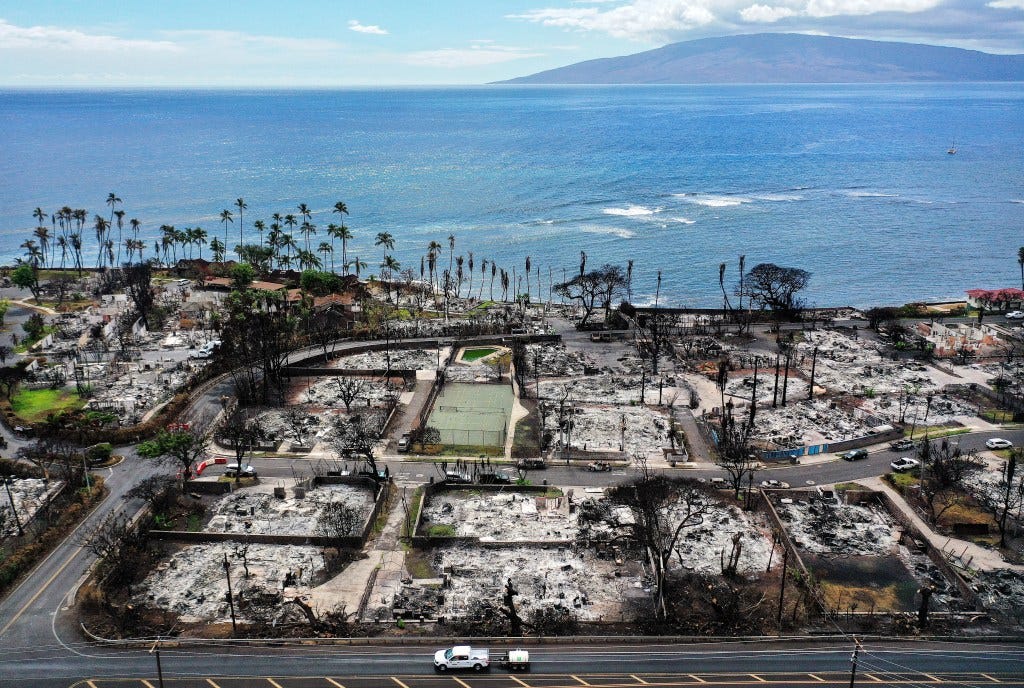 An aerial view shows the devastation caused by wildfires in Lahaina, Hawaii in October.