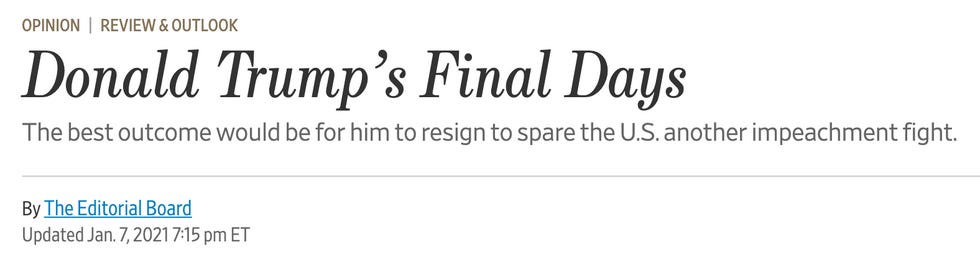 Wall Street Journal hed: The best outcome would be for him to resign to spare the US another impeachmnt fight.