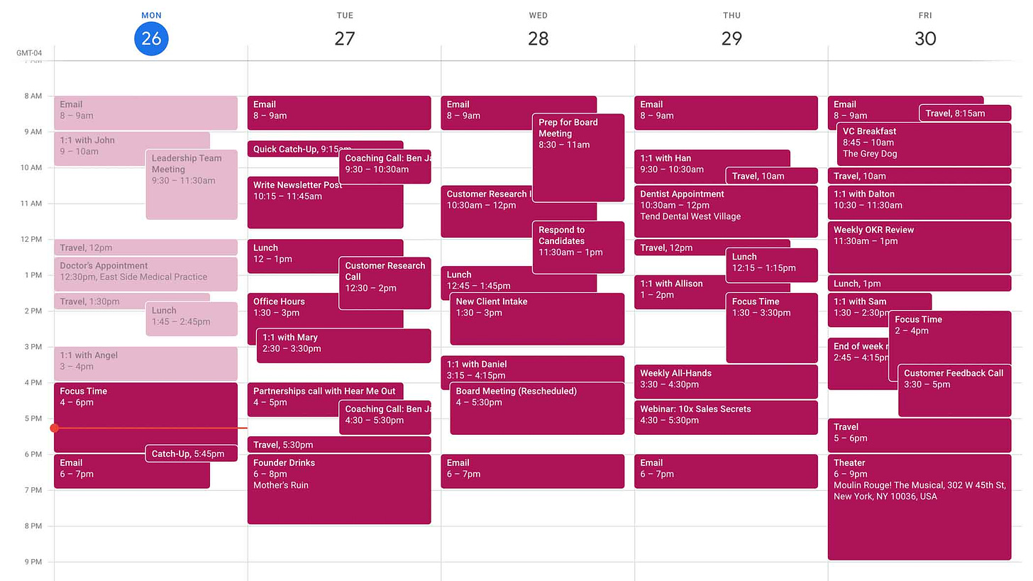 Screenshot of a Google calendar full of many, many overlapping events.
