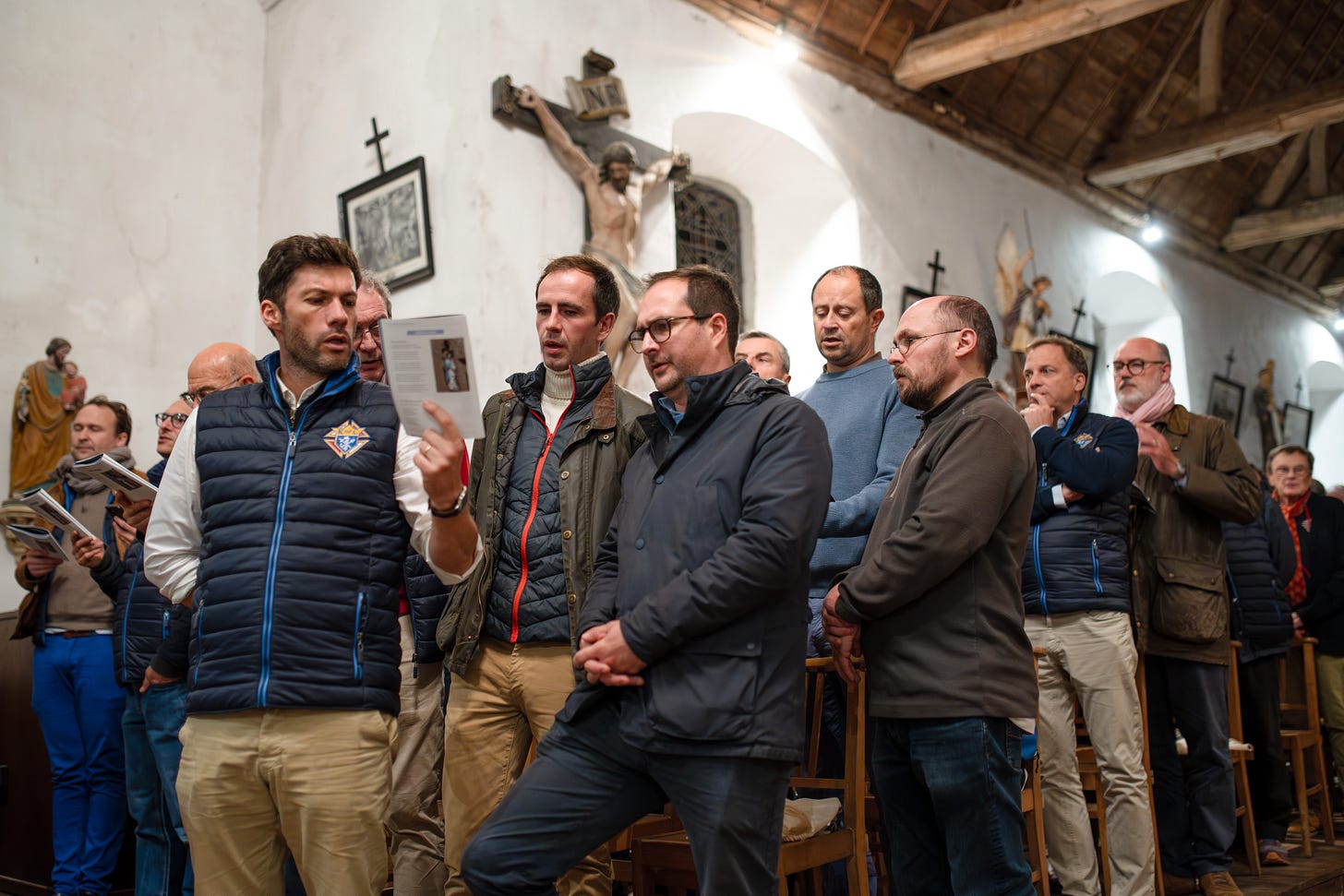 Knights of Columbus pray together at Mont-Saint-Michel.