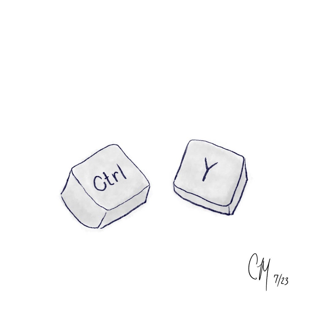 Digital drawing of two gray keys (ctrl and Y) filled in with watercolor on a white background.