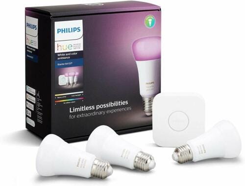 Philips Hue E27 White and Colour Ambiance Starter Kit: Smart Bulb 3x Pack  LED | eBay