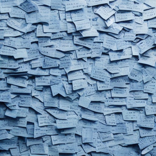 a blue board covered in small notes
