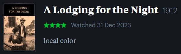screenshot of LetterBoxd review of A Lodging for the Night, watched December 31, 2023: local color