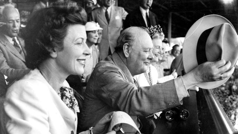 Winston and Clementine Churchill at Hialeah Race Track on January 30, 1946