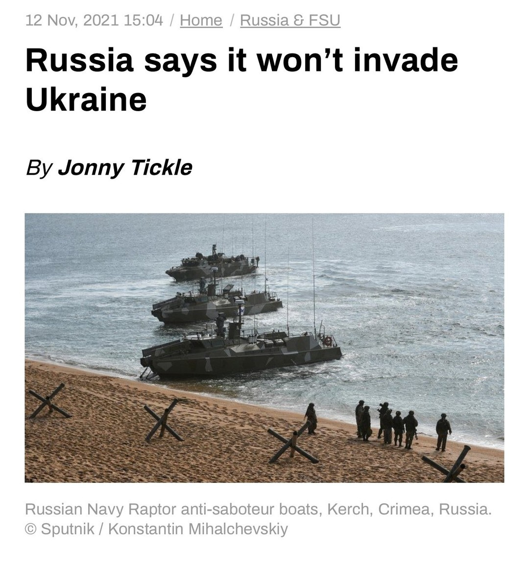 Photo by ian bremmer on March 28, 2024. May be an image of 6 people and text that says 'Home Russia& FSU 12 Nov, 2021 15:04 Russia says it won't invade Ukraine By Jonny Tickle Russian Navy Raptor anti-saboteur boats, Kerch, Crimea, Russia. Sputnik/ Konstantin Mihalchevskiy'.