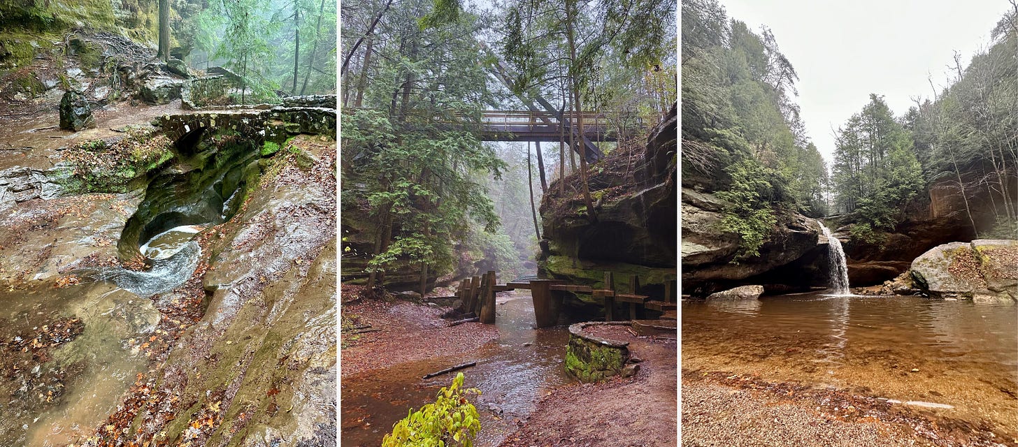From left to right: Devil's Bathtub, Buckeye Trail, and Lower Falls