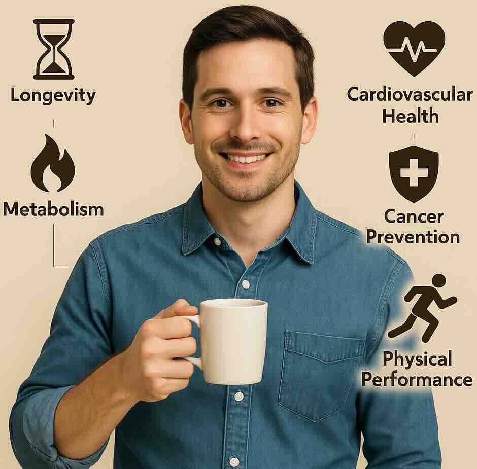 mindful consumption leverages coffee’s potent effects on longevity, cardiovascular health, metabolism, cancer prevention, cognitive function, and physical performance. 