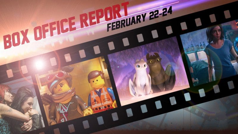 box office report for how to train your dragon, alita and lego movie 2