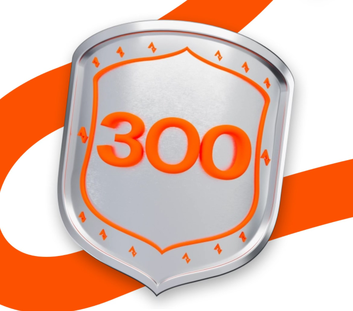 A digital badge with the number 300 on it.